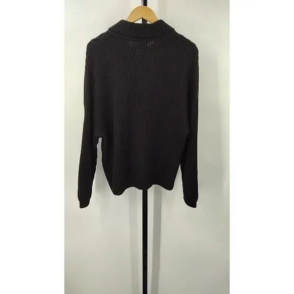 Quince Women Australian Merino Wool Collared Cable Cardigan Black L - Picture 2 of 3